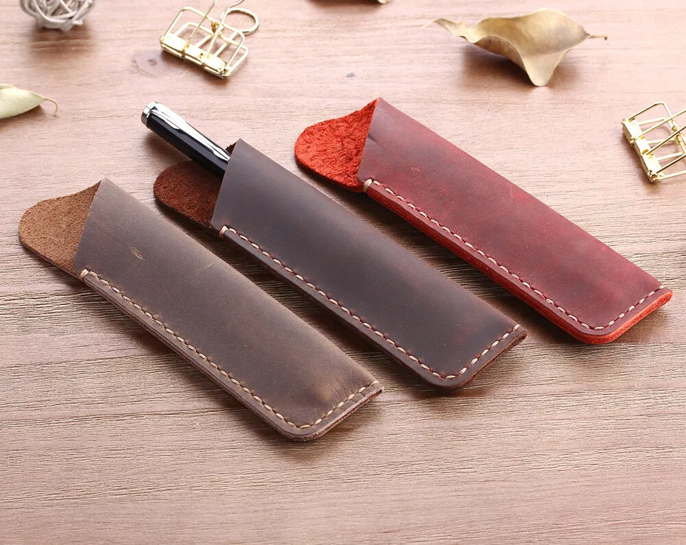 100PCS Vintage Genuine Leather Pen Sleeve (40 dark brown, 40 brown, 20 Wine)