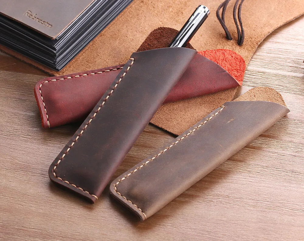 100PCS Vintage Genuine Leather Pen Sleeve (40 dark brown, 40 brown, 20 Wine)