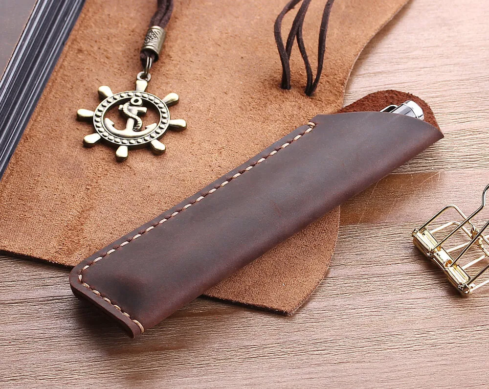 100PCS Vintage Genuine Leather Pen Sleeve (40 dark brown, 40 brown, 20 Wine)