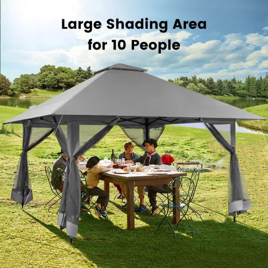 13 x 13 Feet Pop-up Instant Canopy Tent with Mesh Sidewall-Gray