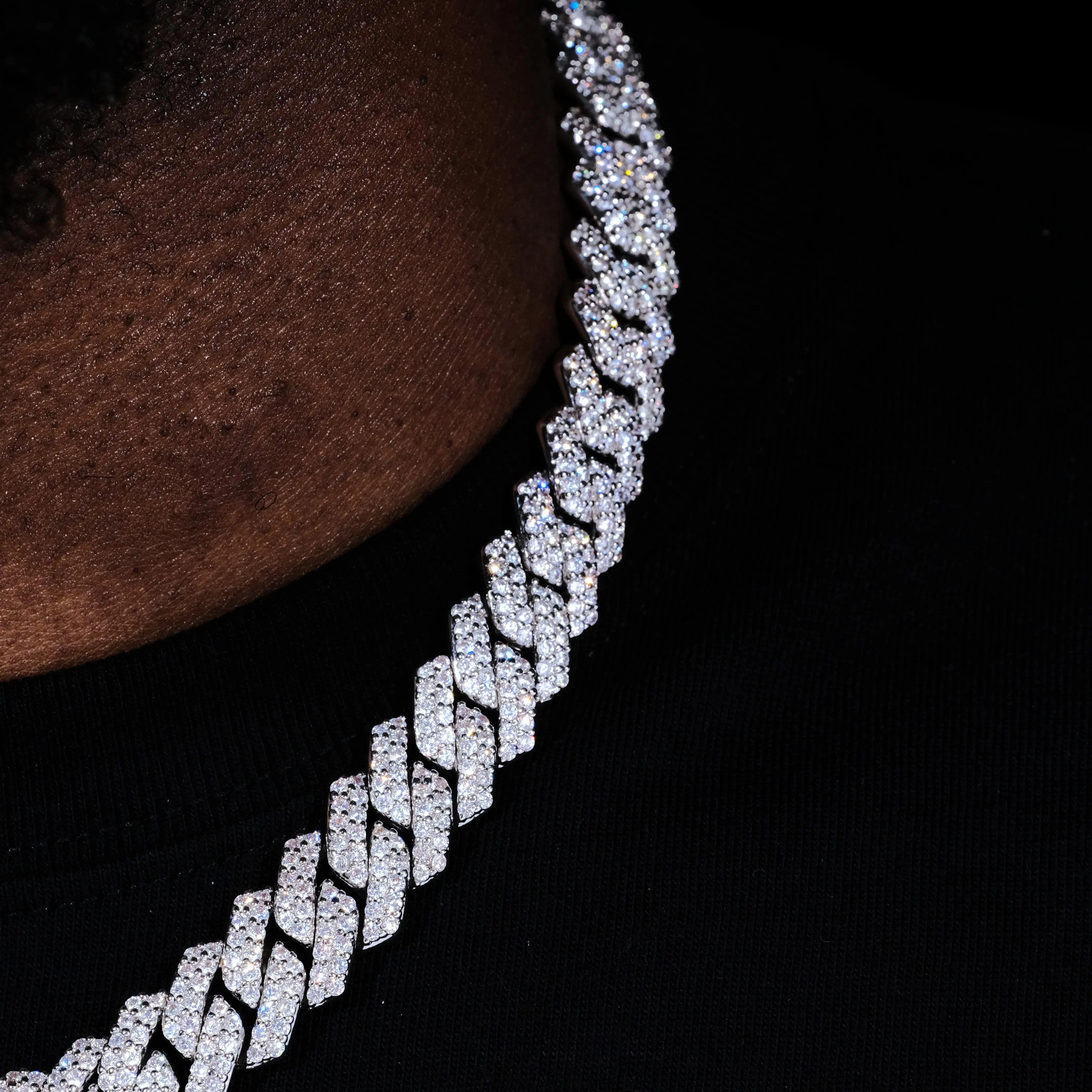 14MM 2Row Prong Cuban Link Necklace   Bracelet Bundle In White Gold