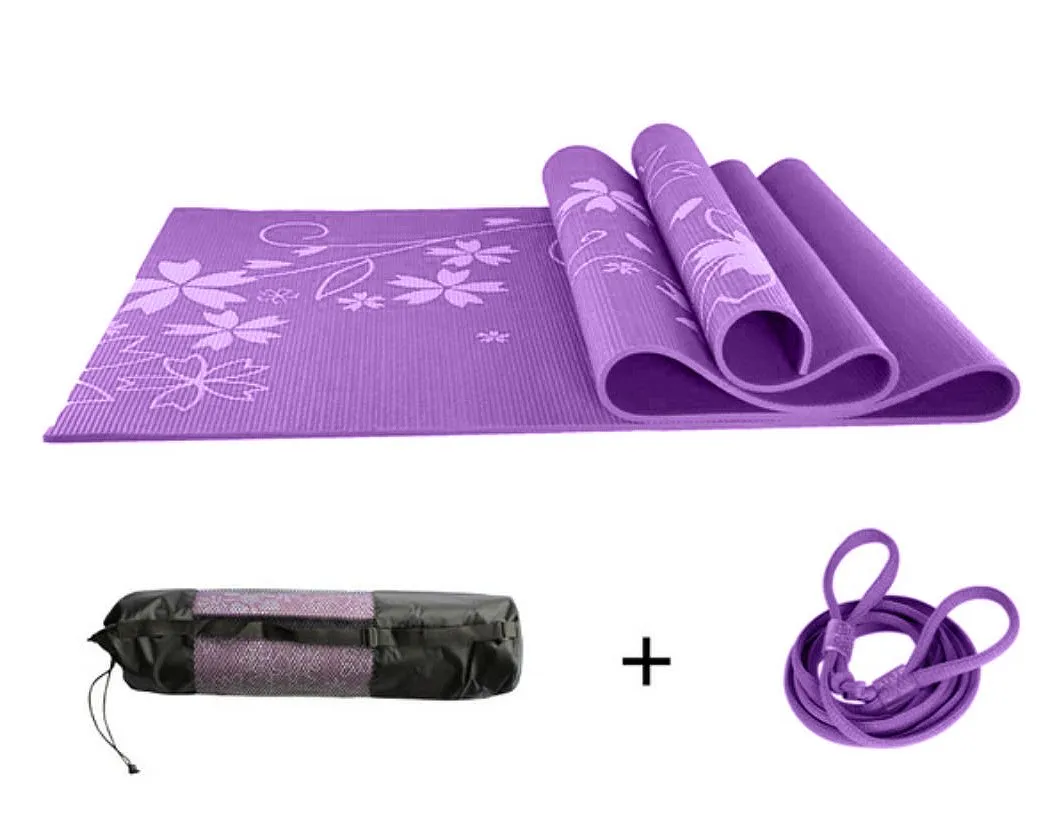 173cm x 61cm PVC Yoga Mat with Sakura Print - Purple