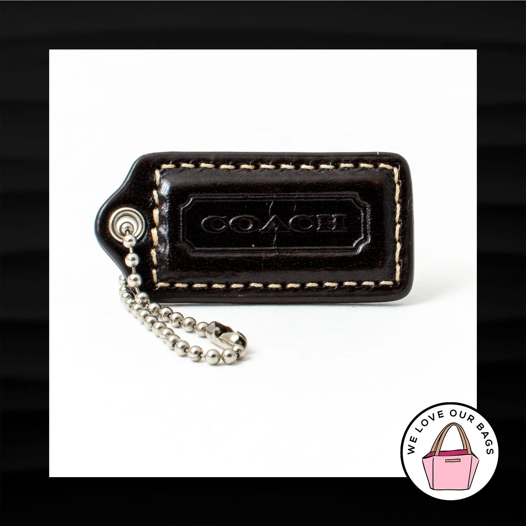 2" Medium COACH DARK BROWN LEATHER KEY FOB BAG CHARM KEYCHAIN HANGTAG TAG