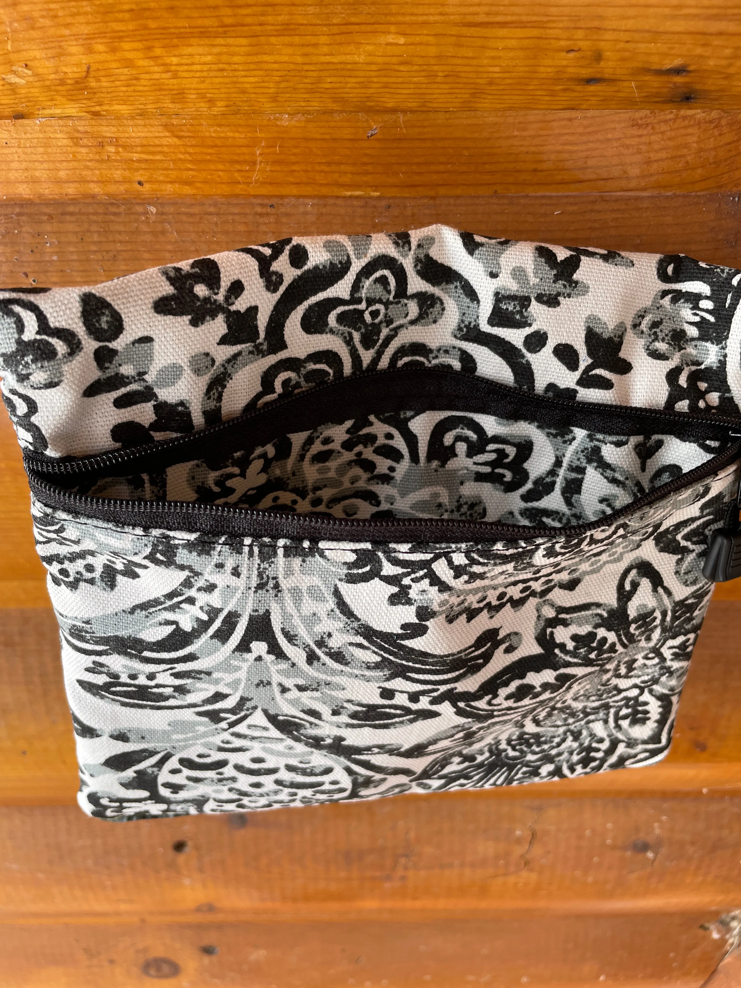 3 Zip Bag Black- Damask Print Fabric