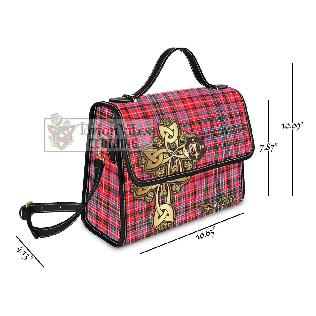 Aberdeen District Tartan Waterproof Canvas Bag Golden Thistle Celtic Cross Style