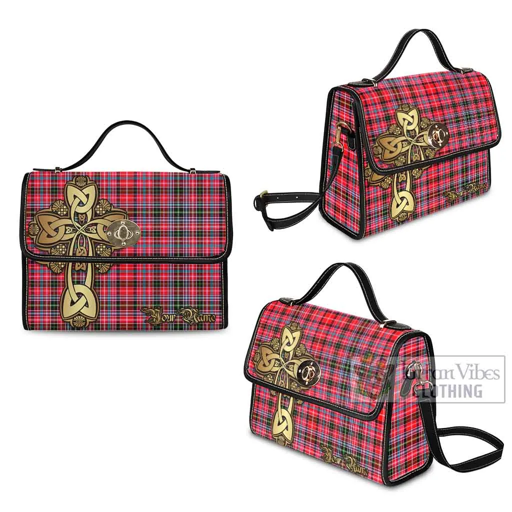 Aberdeen District Tartan Waterproof Canvas Bag Golden Thistle Celtic Cross Style