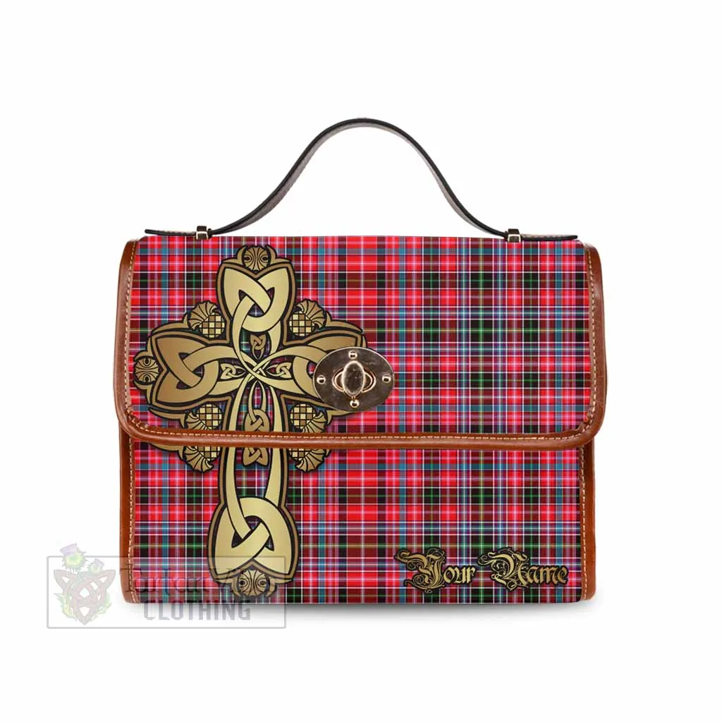 Aberdeen District Tartan Waterproof Canvas Bag Golden Thistle Celtic Cross Style