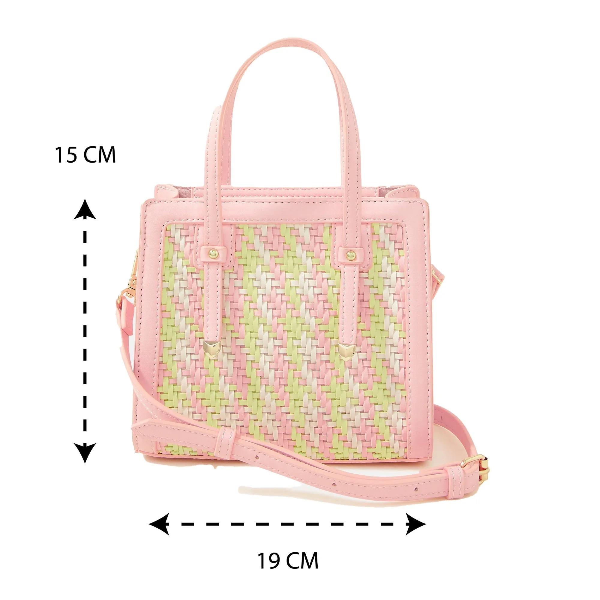 Accessorize London Women's Faux Leather Pink Mini weave handheld Bag