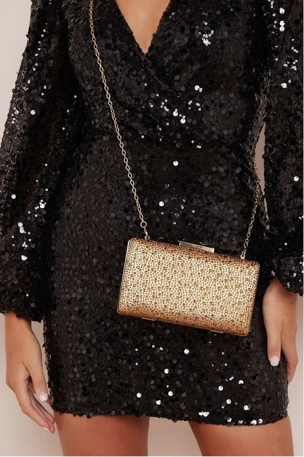 Aftershock London Gold Glitter Evening Clutch Bag