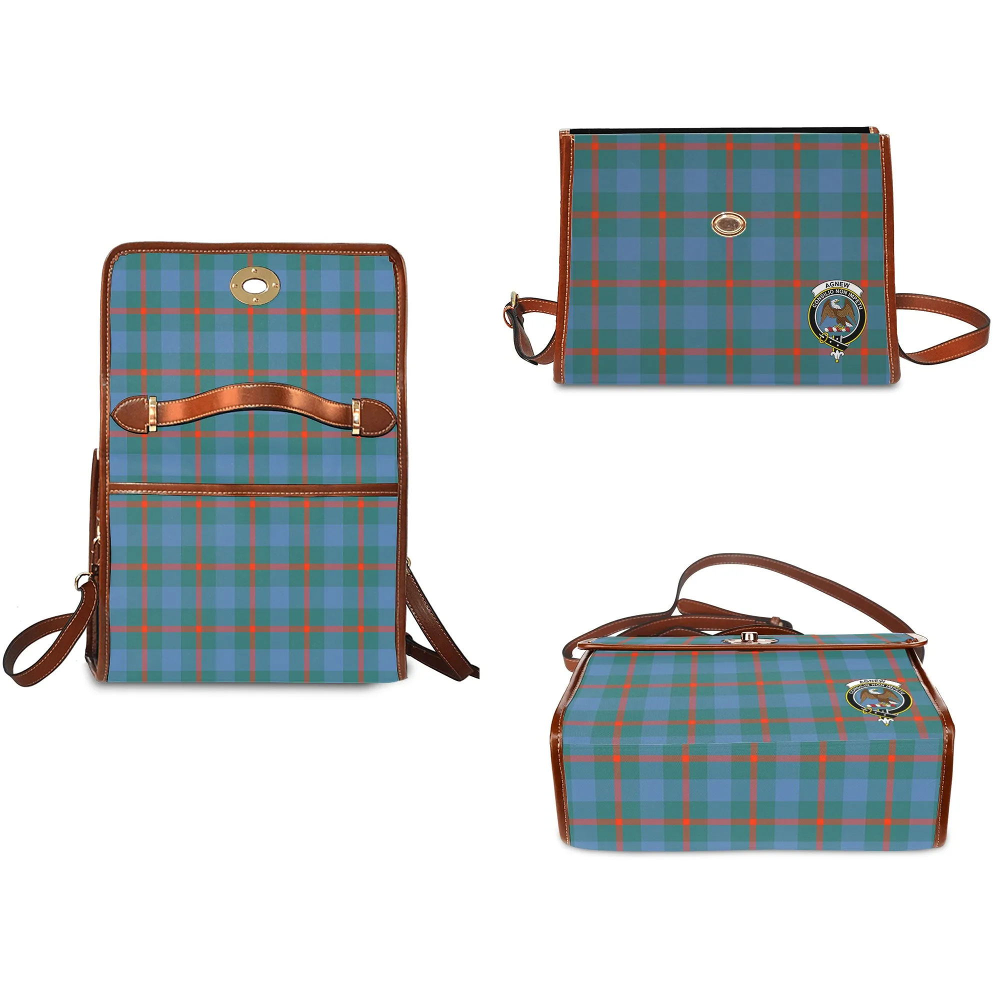 Agnew Ancient Tartan Waterproof Canvas Bag with Family Crest