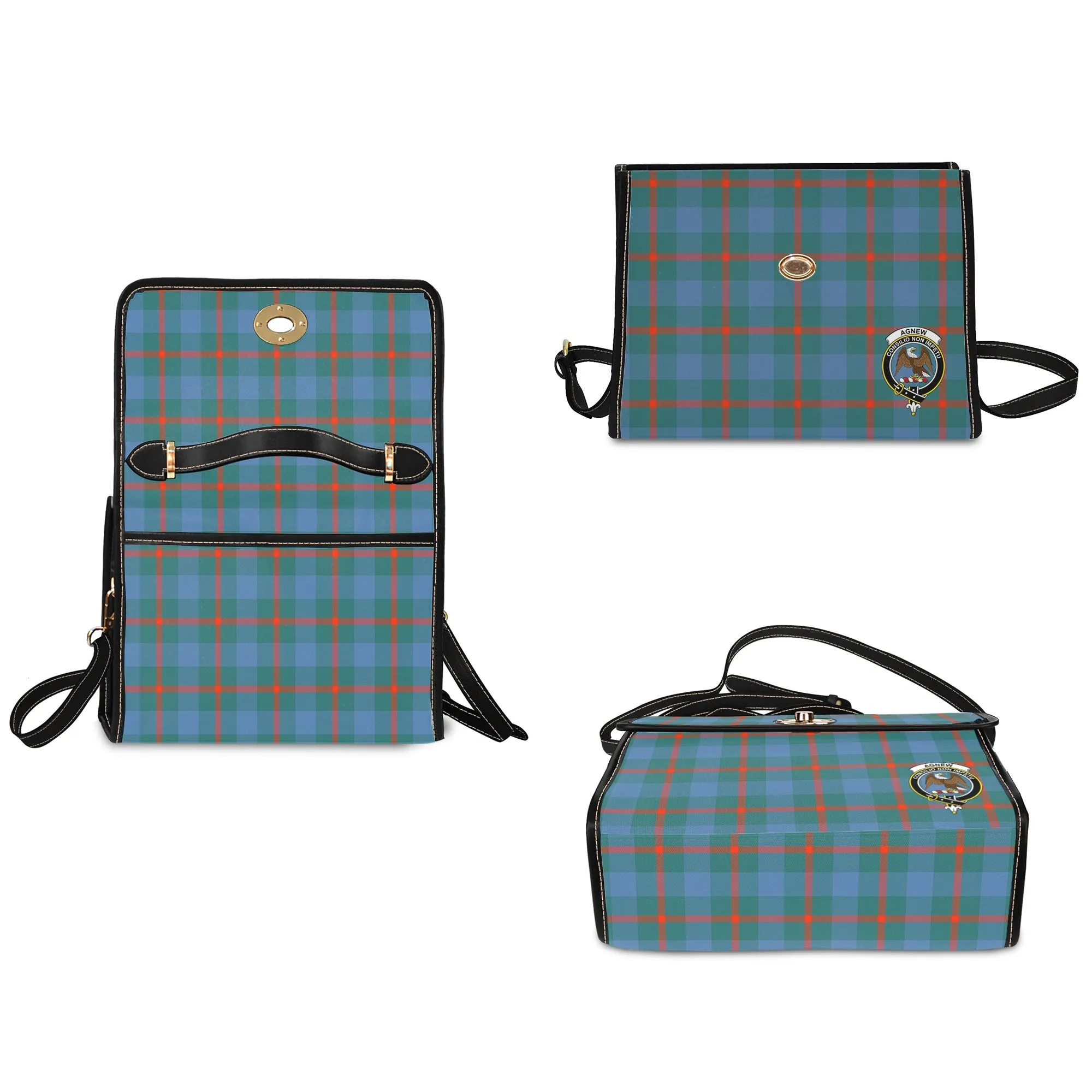 Agnew Ancient Tartan Waterproof Canvas Bag with Family Crest