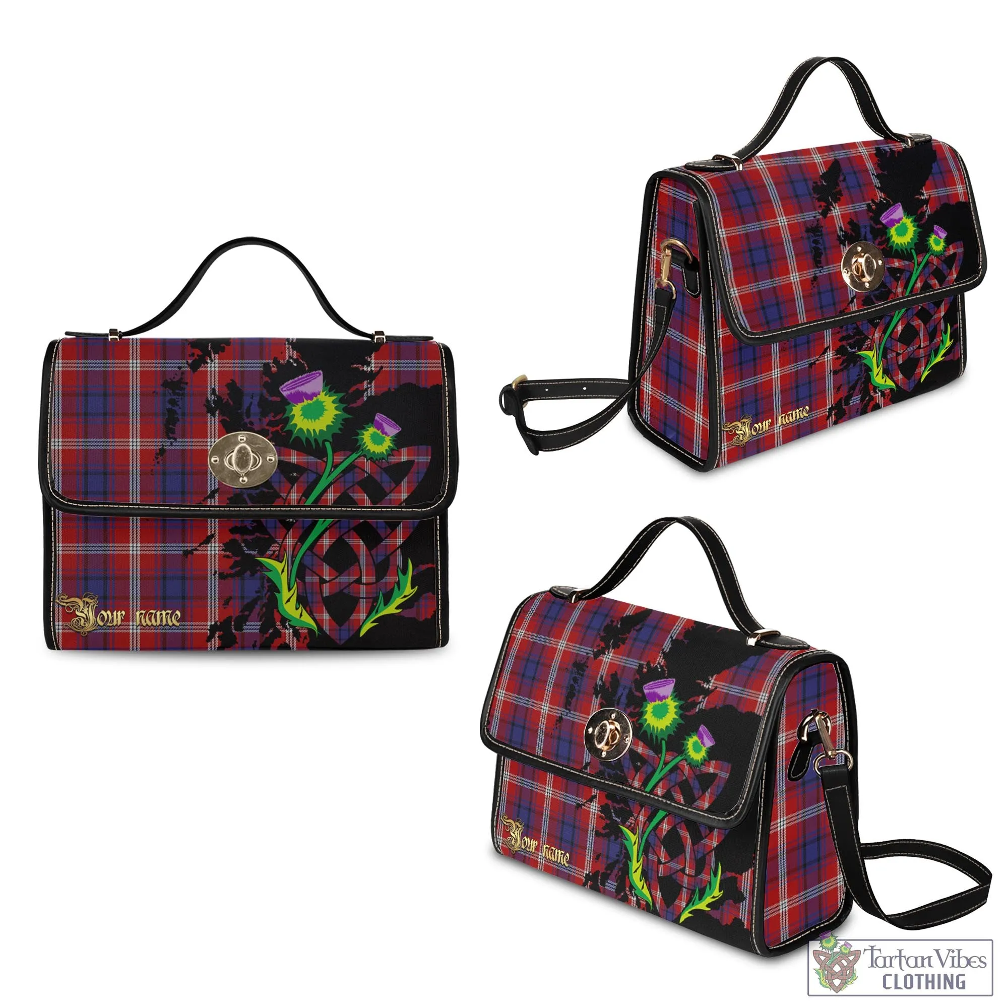 Ainslie Tartan Waterproof Canvas Bag with Scotland Map and Thistle Celtic Accents