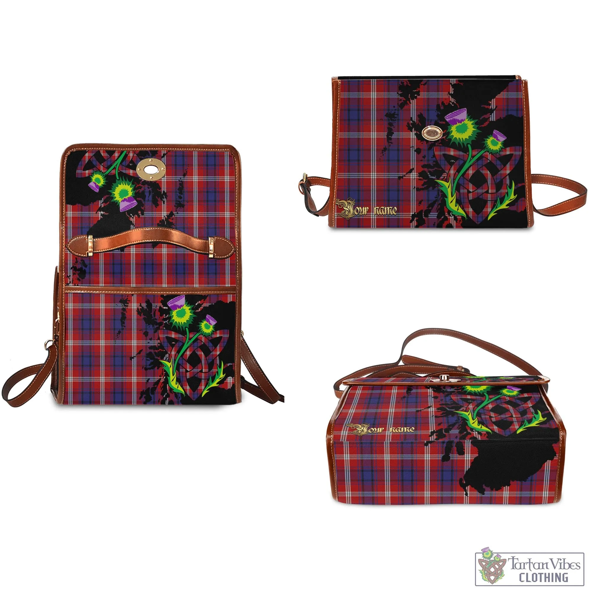 Ainslie Tartan Waterproof Canvas Bag with Scotland Map and Thistle Celtic Accents