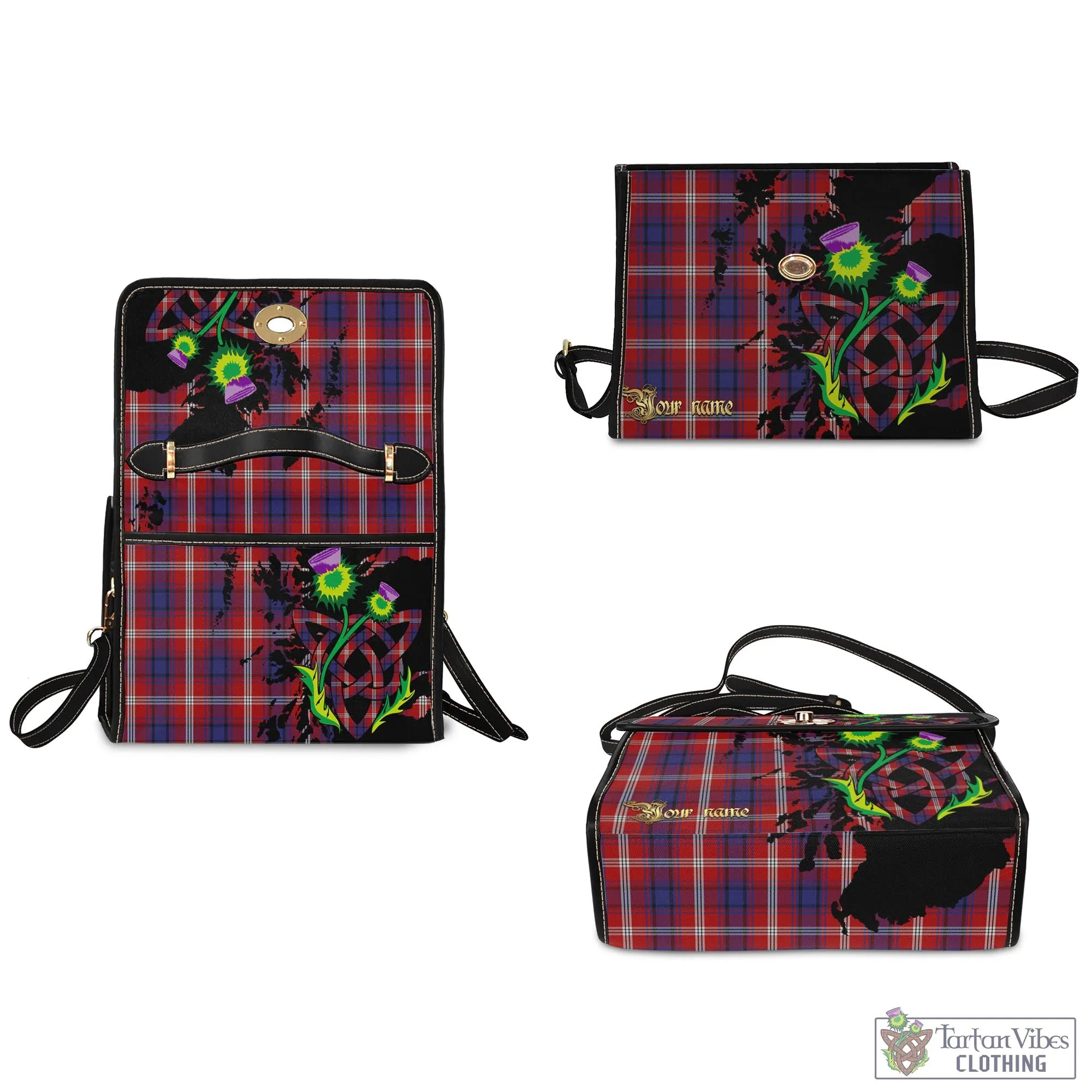 Ainslie Tartan Waterproof Canvas Bag with Scotland Map and Thistle Celtic Accents