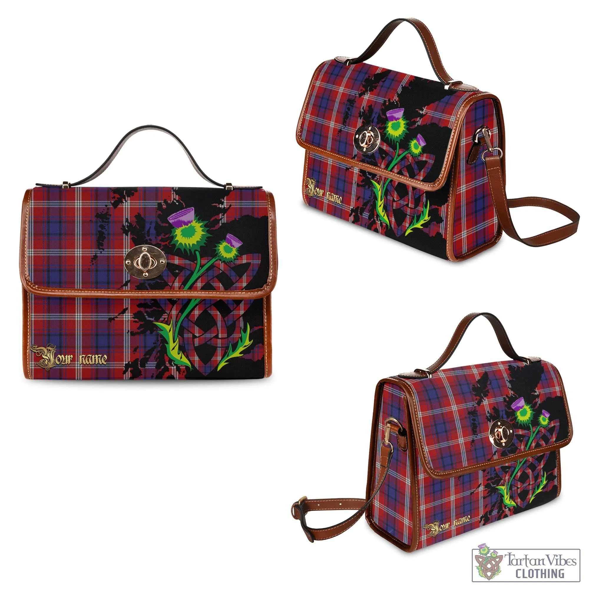 Ainslie Tartan Waterproof Canvas Bag with Scotland Map and Thistle Celtic Accents