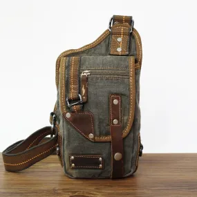 Army Green Denim Mens Small Shoulder Bag Sling bag Denim Chest Bag Sling Pack For Men