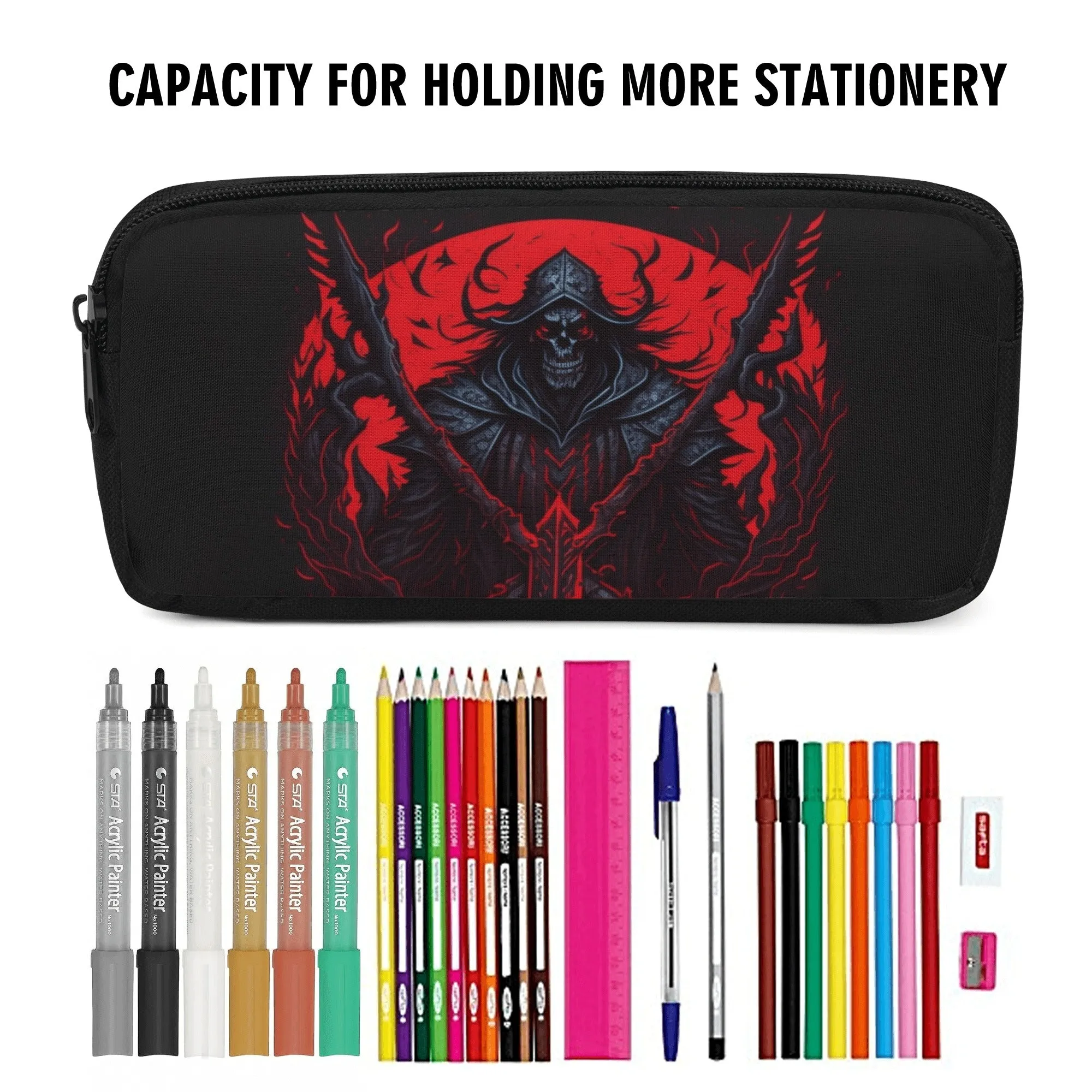 Back to school | Canvas Pencil Case | One-Side Printed | High Quality | Spacious | Halloween Scary Black Skeleton