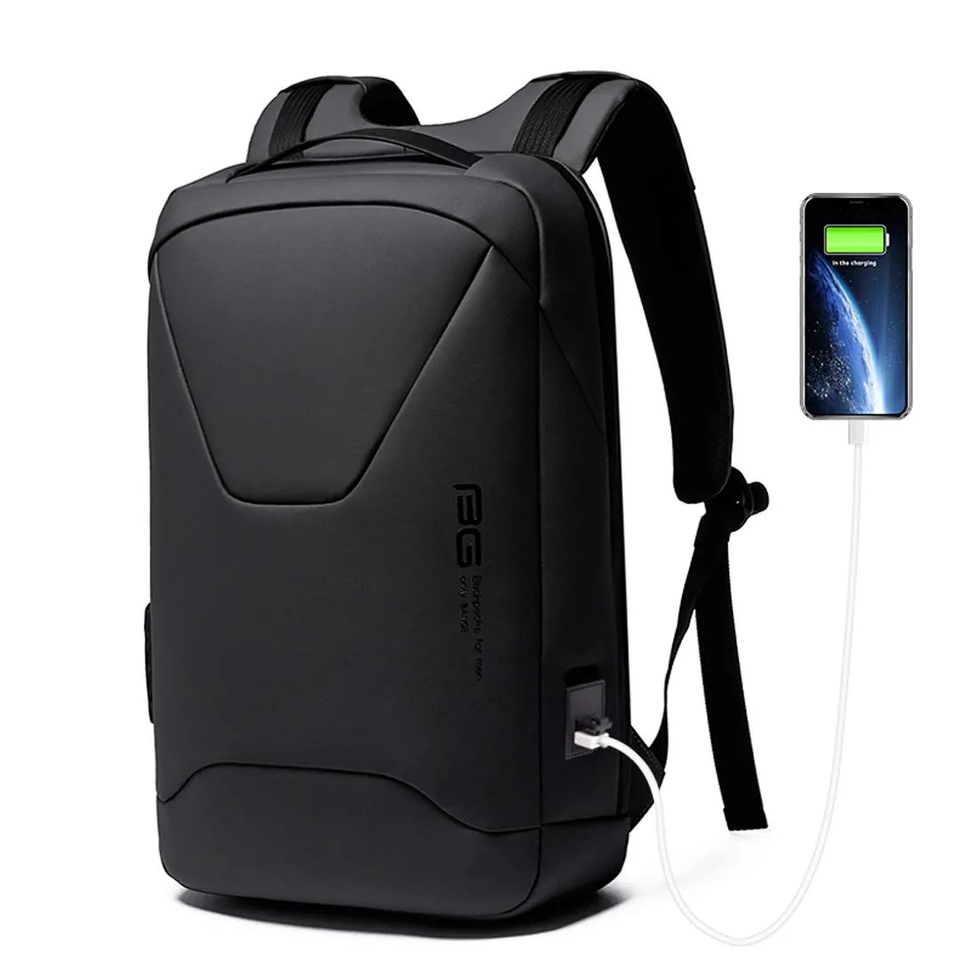 BANGE Water Resistant Anti-Theft Unisex Travel Laptop Backpack with USB Charging and Password Number Lock (Black)