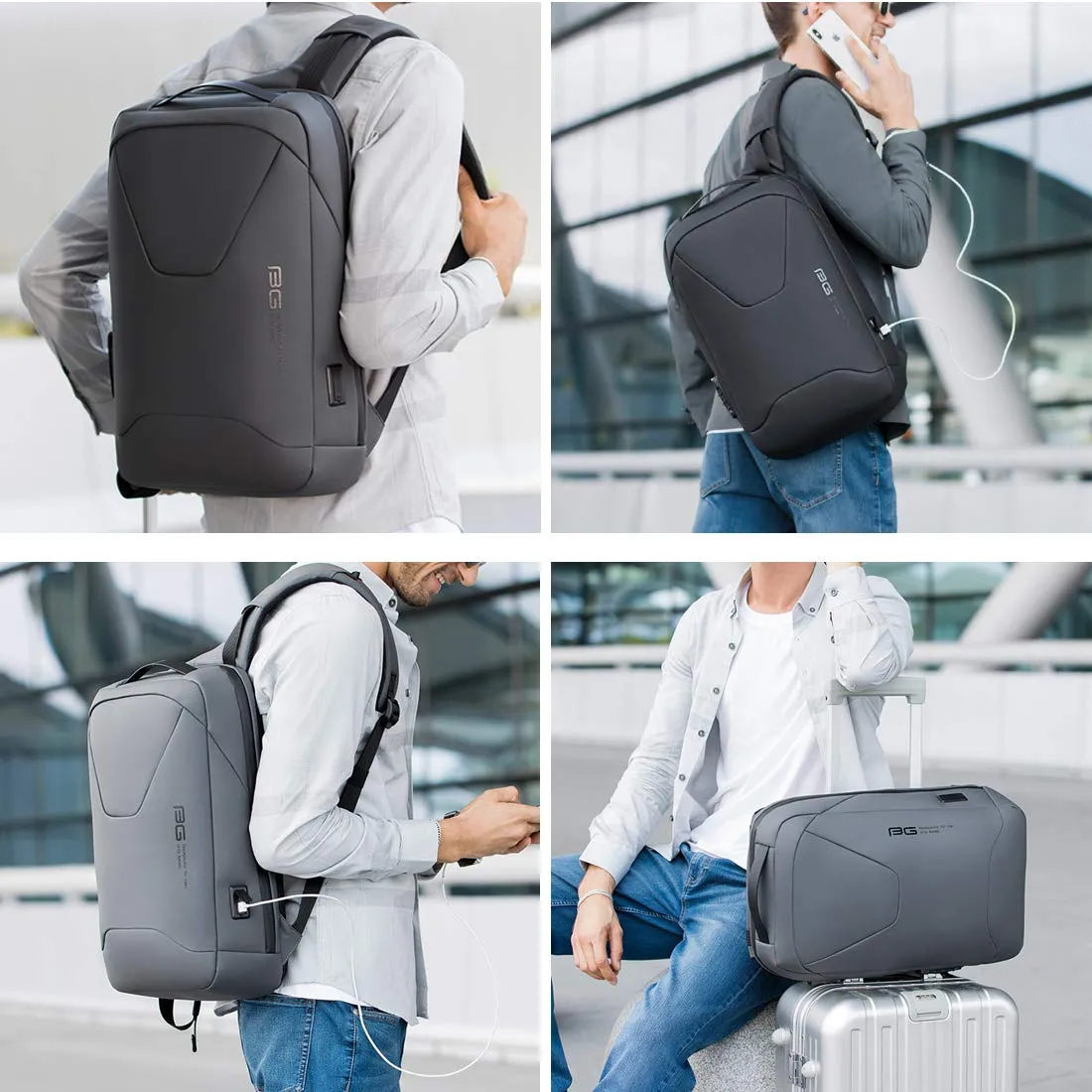 BANGE Water Resistant Anti-Theft Unisex Travel Laptop Backpack with USB Charging and Password Number Lock (Grey)