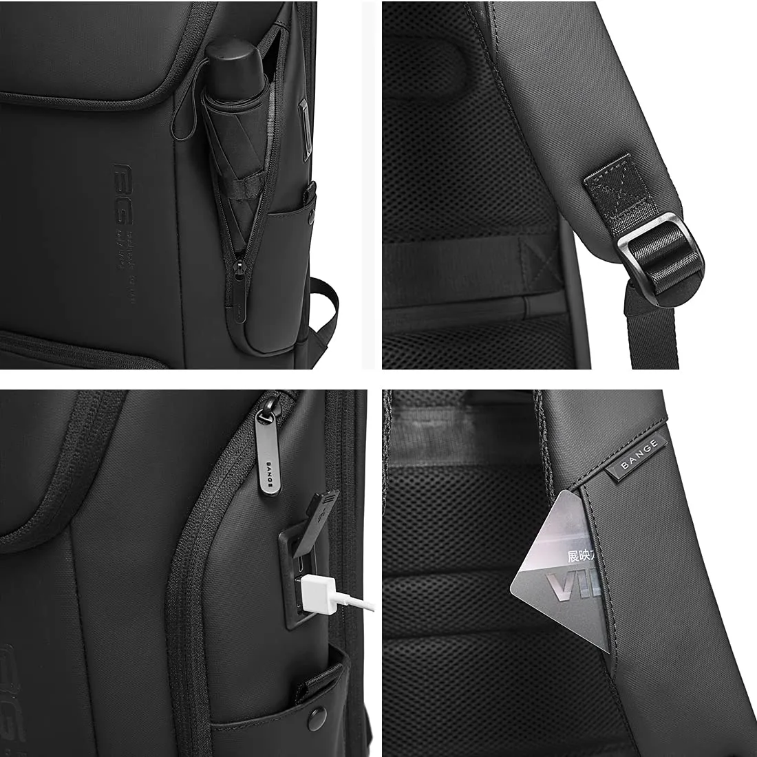 BANGE Water Resistant Polyester Anti-Theft Unisex Travel Laptop Backpack With Usb Charging Port (Black) 21 Litre