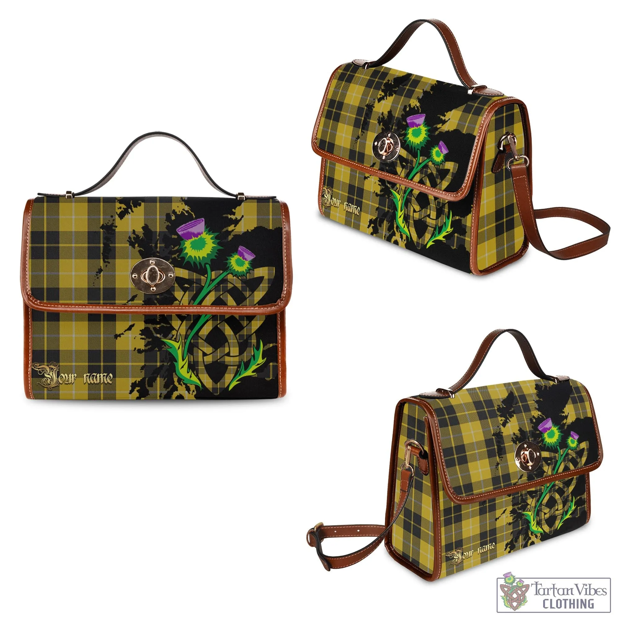 Barclay Dress Tartan Waterproof Canvas Bag with Scotland Map and Thistle Celtic Accents