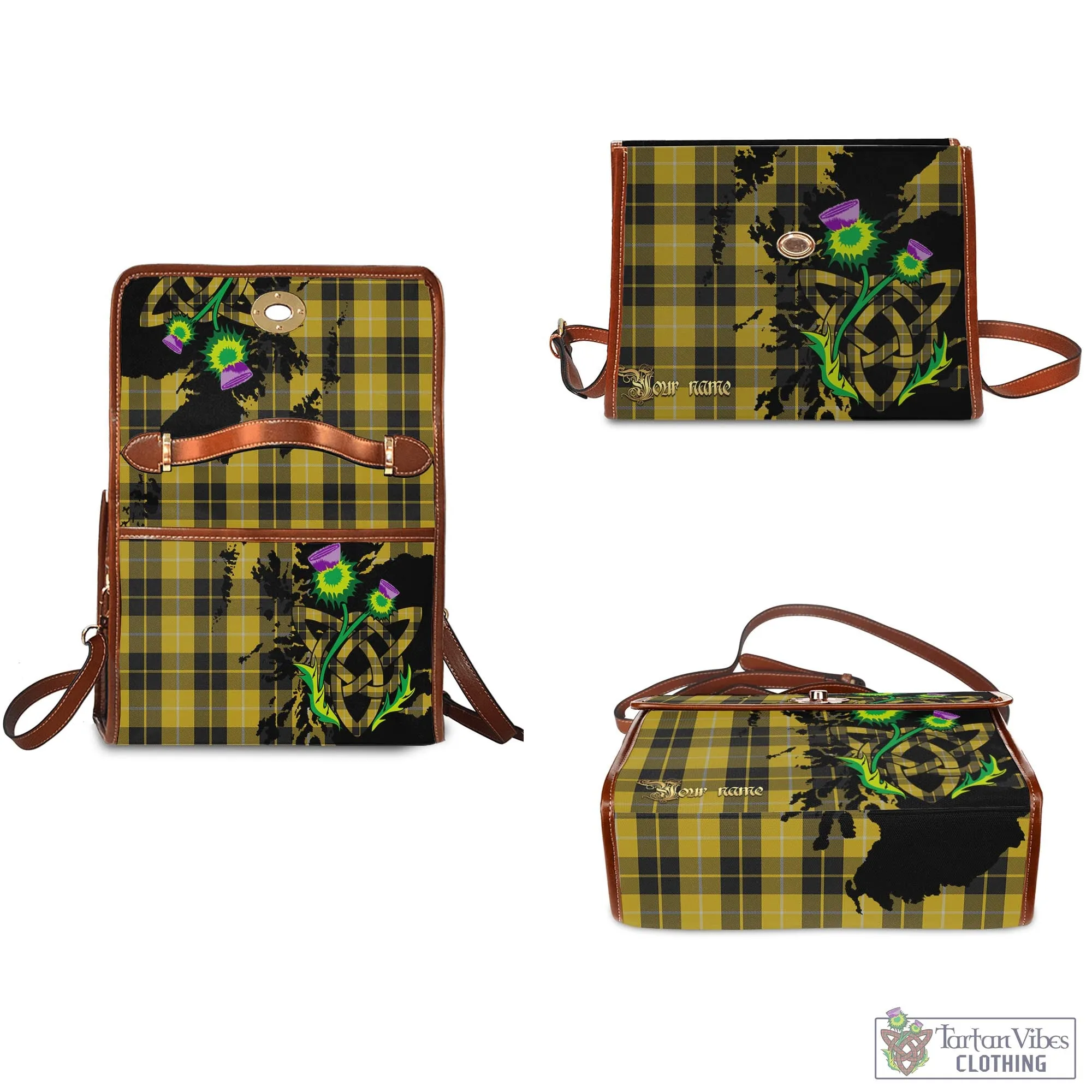 Barclay Dress Tartan Waterproof Canvas Bag with Scotland Map and Thistle Celtic Accents