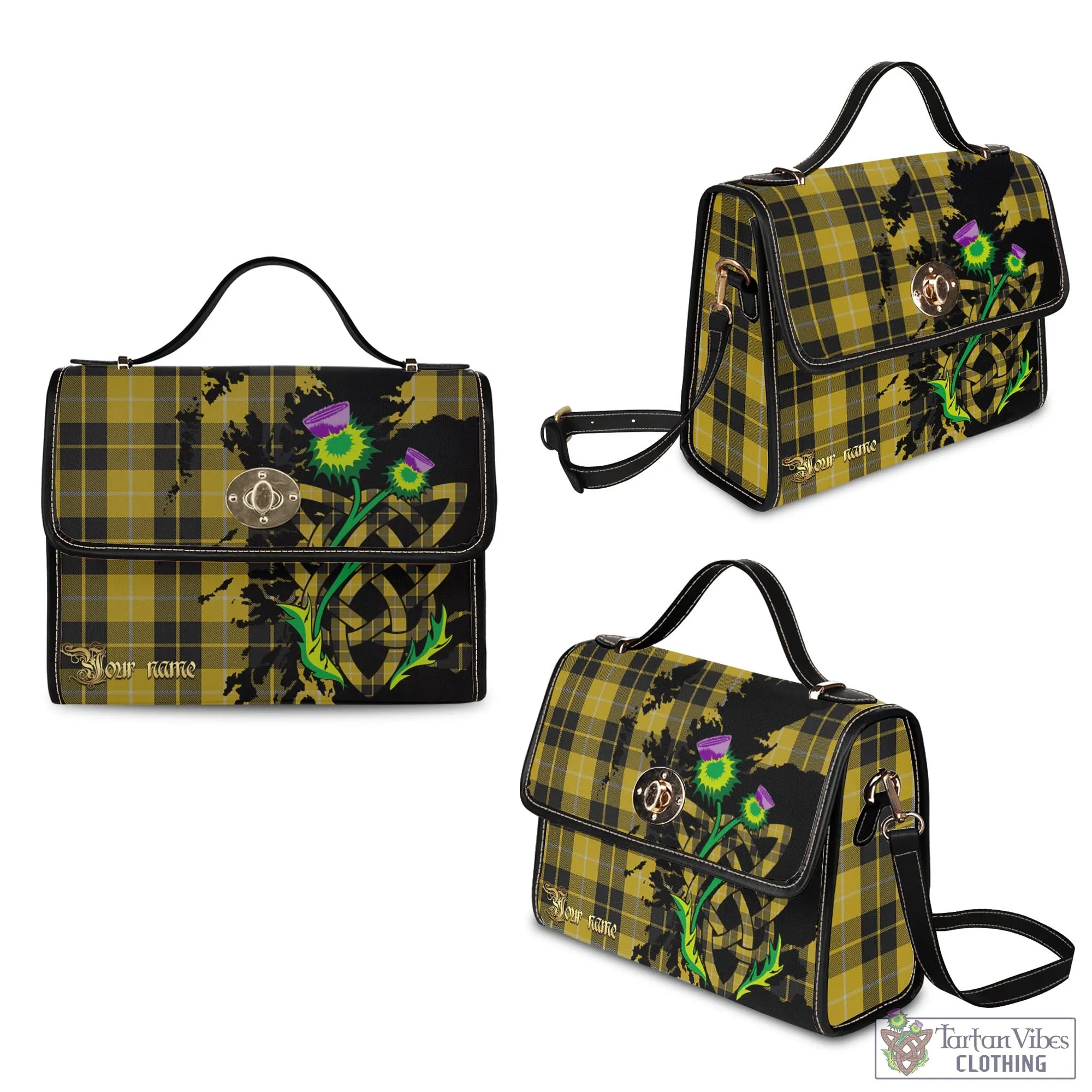 Barclay Dress Tartan Waterproof Canvas Bag with Scotland Map and Thistle Celtic Accents