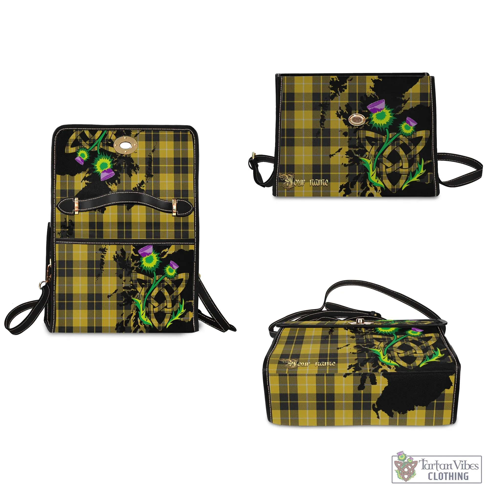 Barclay Dress Tartan Waterproof Canvas Bag with Scotland Map and Thistle Celtic Accents