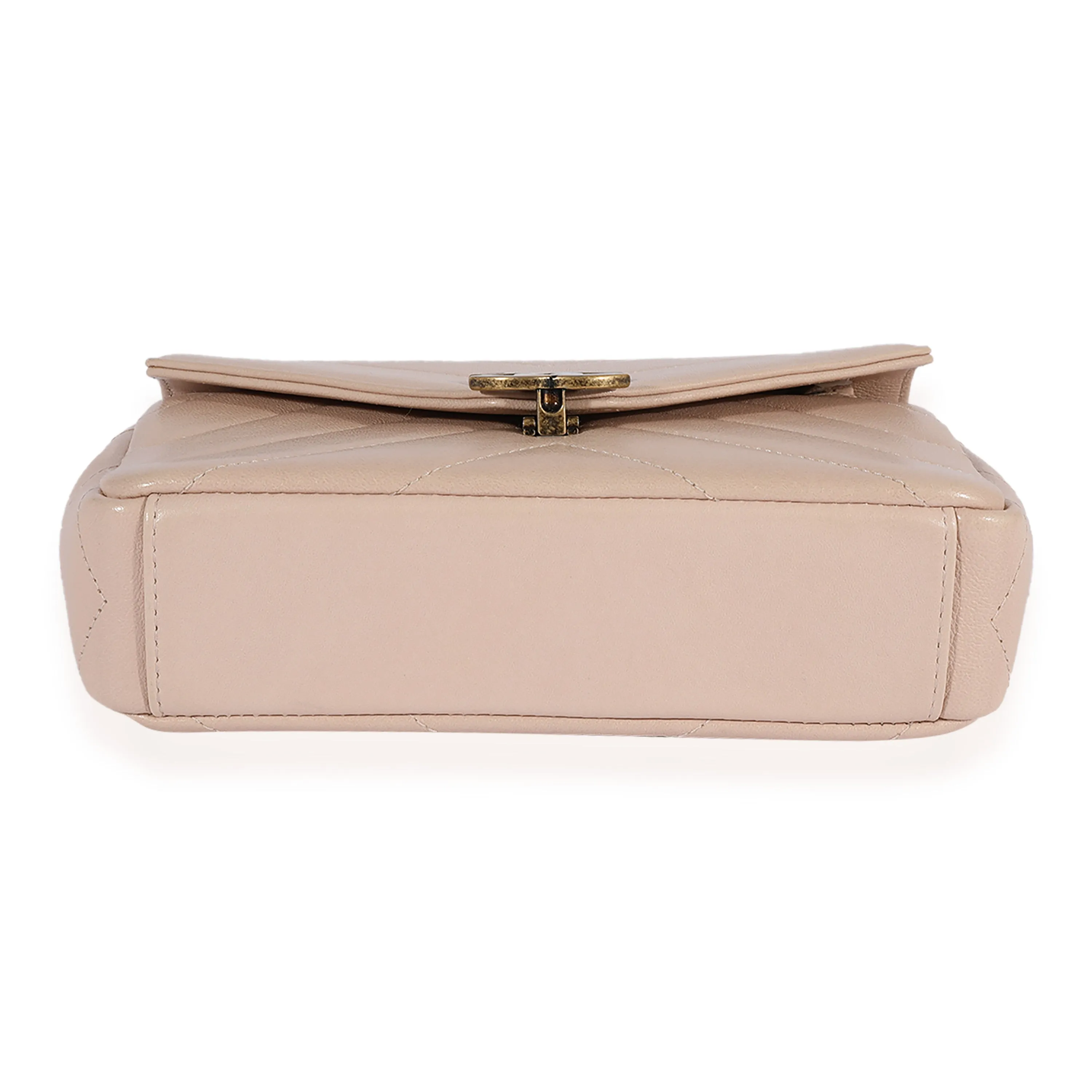 Beige Chevron Leather Mini Coco Envelope Flap Bag