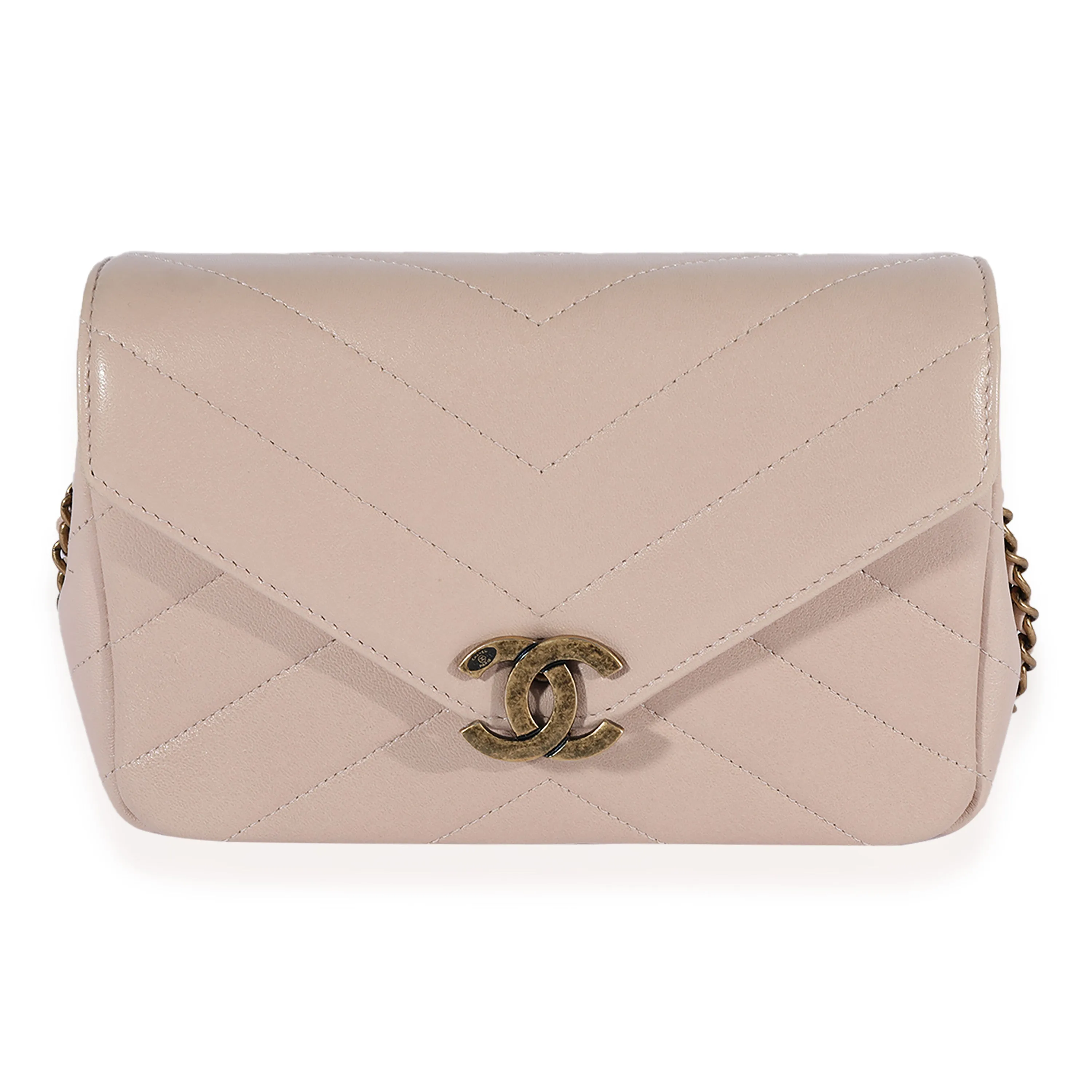 Beige Chevron Leather Mini Coco Envelope Flap Bag