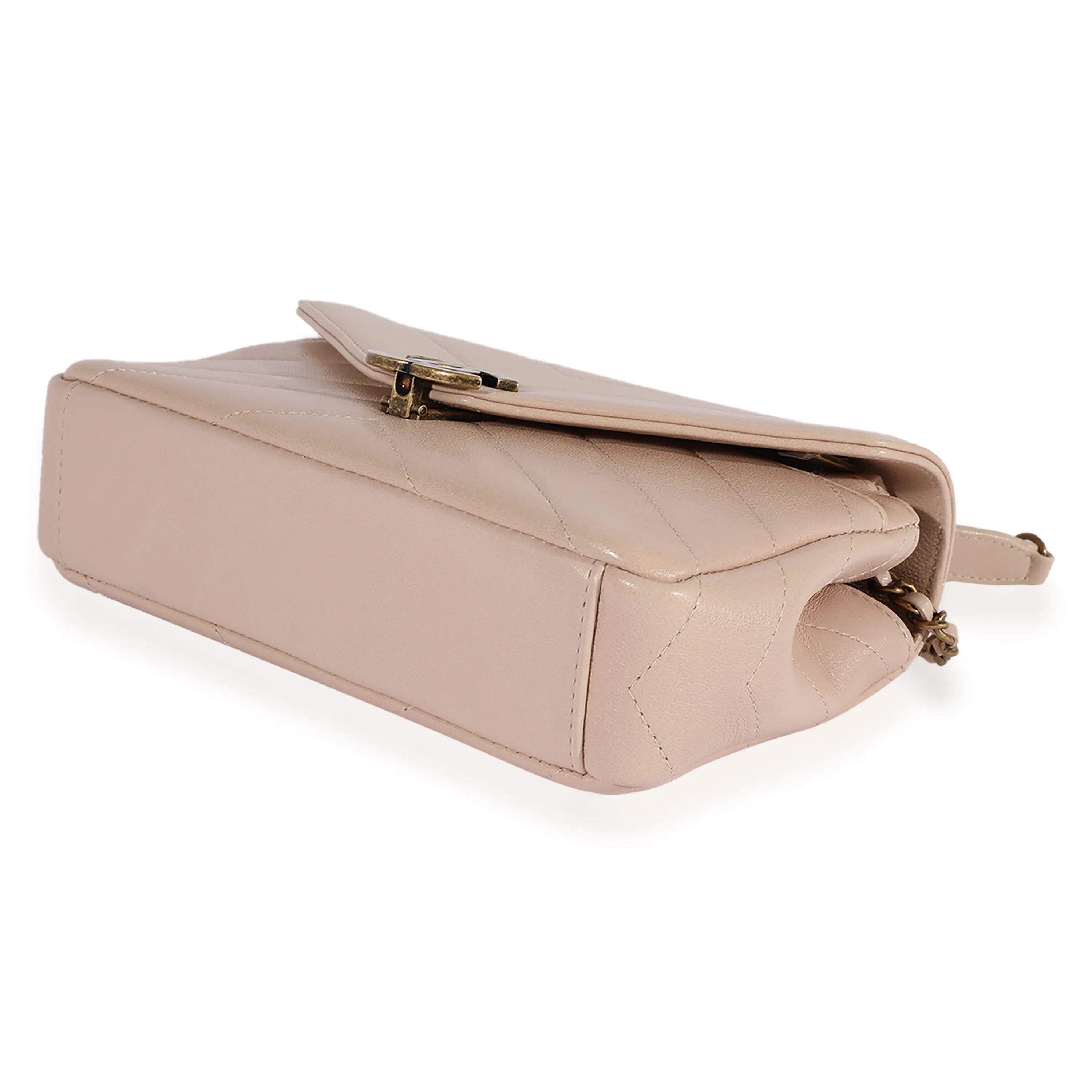 Beige Chevron Leather Mini Coco Envelope Flap Bag