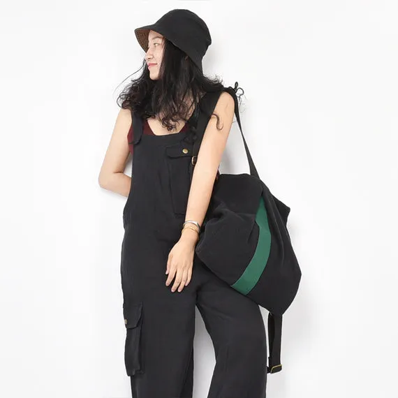 Black Green Color Block Simple Style Women Backpack Shoulder Bag