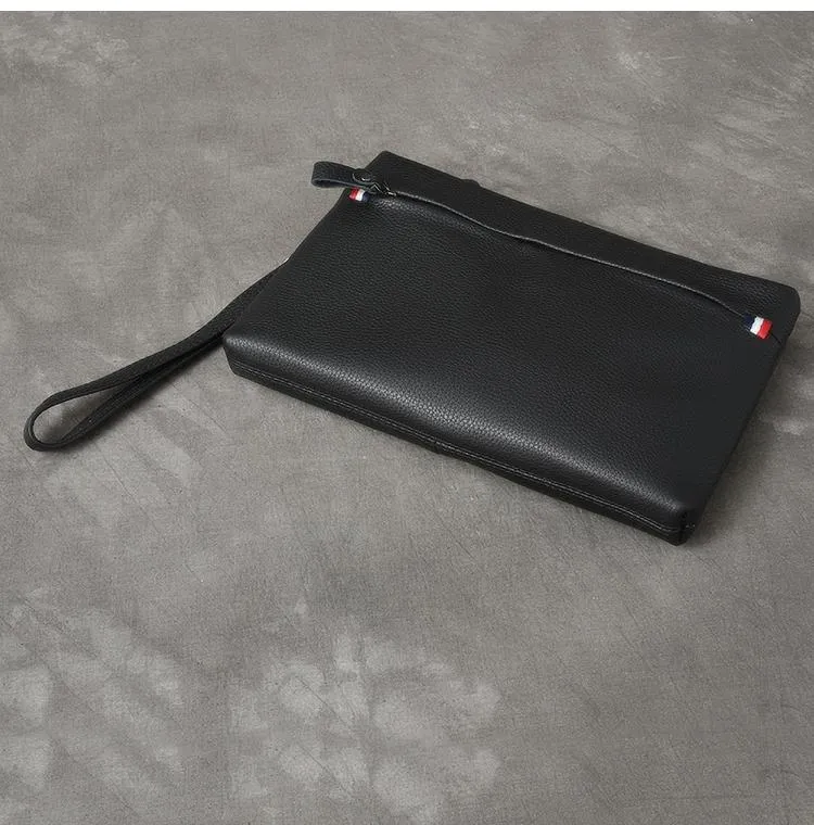 Black Leather Mens Business Clutch Bag Wristlet Clutch Wallet For Men