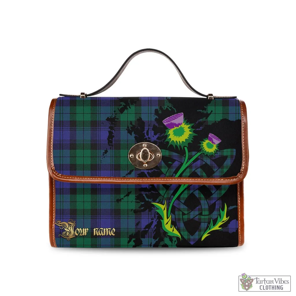 Black Watch Modern Tartan Waterproof Canvas Bag with Scotland Map and Thistle Celtic Accents