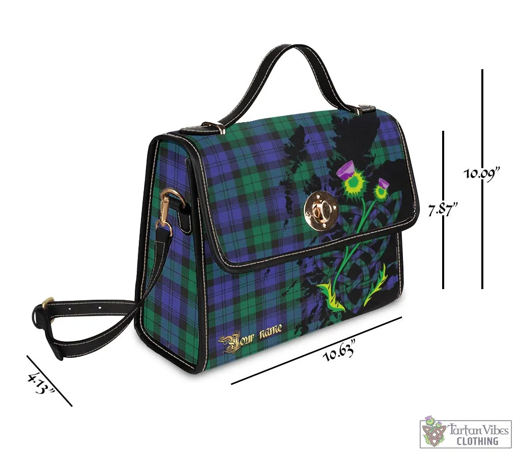 Black Watch Modern Tartan Waterproof Canvas Bag with Scotland Map and Thistle Celtic Accents