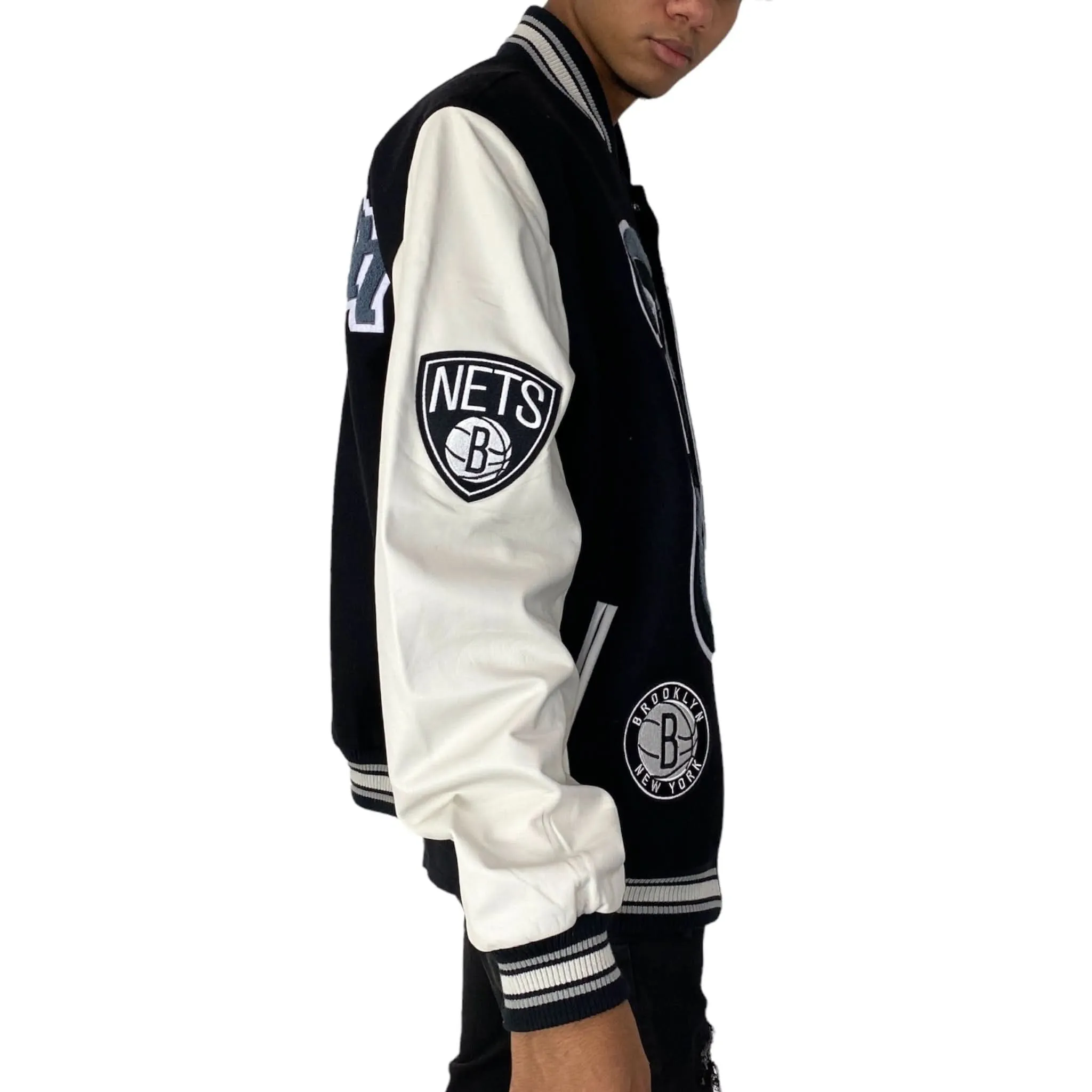 BROOKLYN NETS WOOL & LEATHER VARSITY JACKET