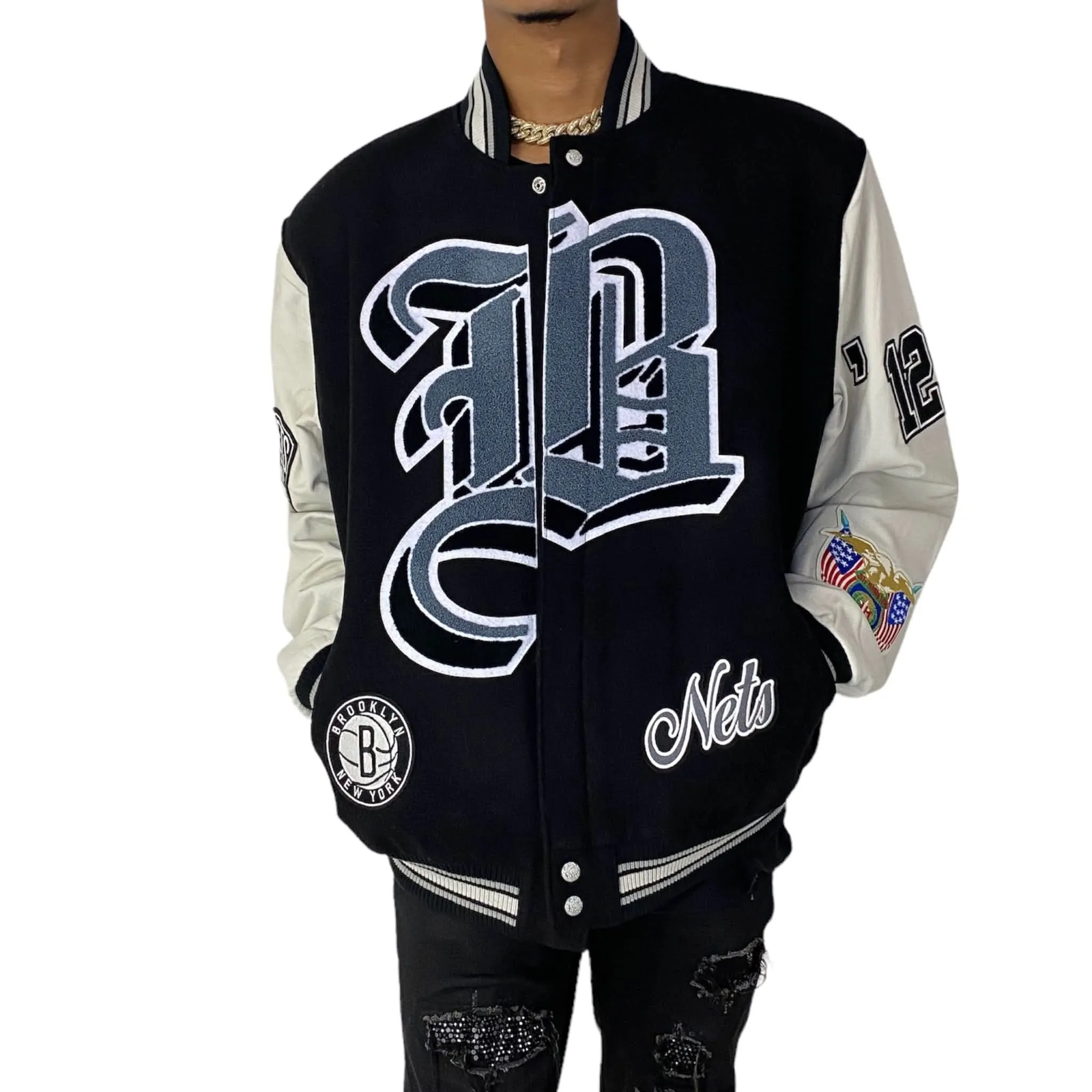 BROOKLYN NETS WOOL & LEATHER VARSITY JACKET