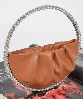 Brown Round  Rhinestone Evening Clutch Bag