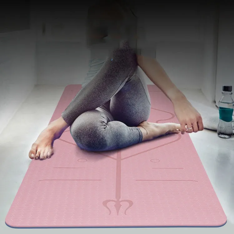 BSJ002 TPE Double Layer Two-Color Yoga Mat Fitness Mat with Body Line, Specification: 183 x 61 x 0.6cm(Deep Purple)