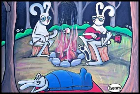 Bunnies Camping Out Sticker | Original Art by Seattle Mural Artist Ryan "Henry" Ward