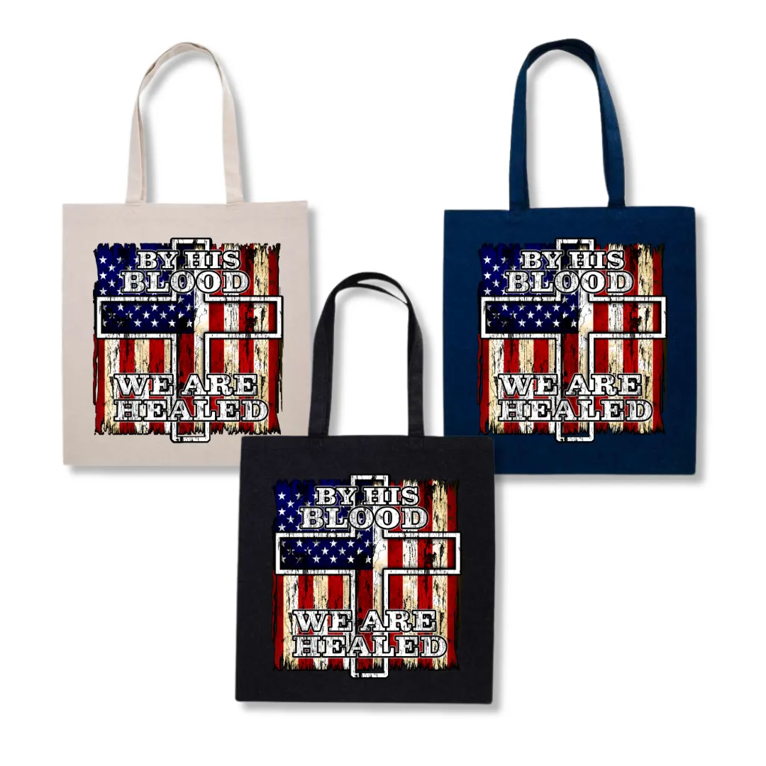 By His Blood We Are Healed Tote Bag (3 Colors)