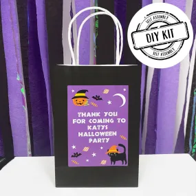 Cat & Pumpkin Halloween Personalised Paper Party Bags - Pack of 12