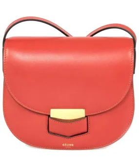 Celine Trotteur Small Red Calfskin Leather Crossbody Handbag