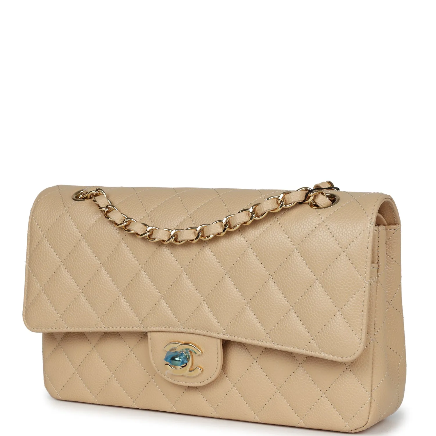 Chanel Medium Classic Double Flap Bag Beige Caviar Gold Hardware