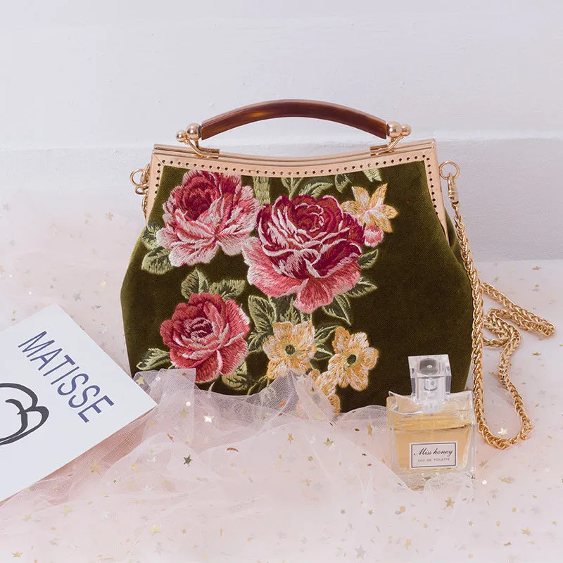 Cheongsam Elements Retro Style Rose Embroidery Fashion Shoulder Bag