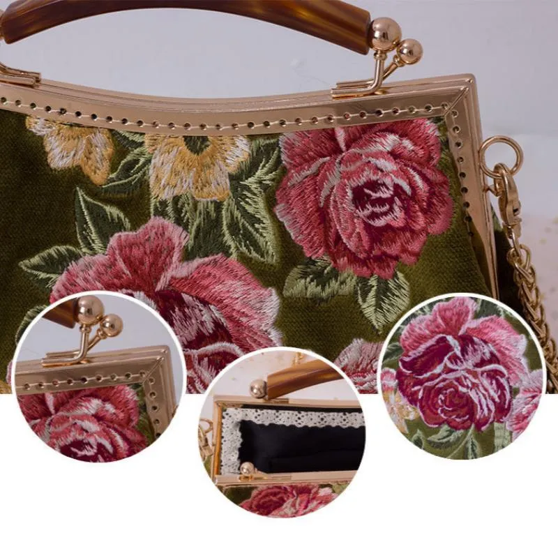 Cheongsam Elements Retro Style Rose Embroidery Fashion Shoulder Bag