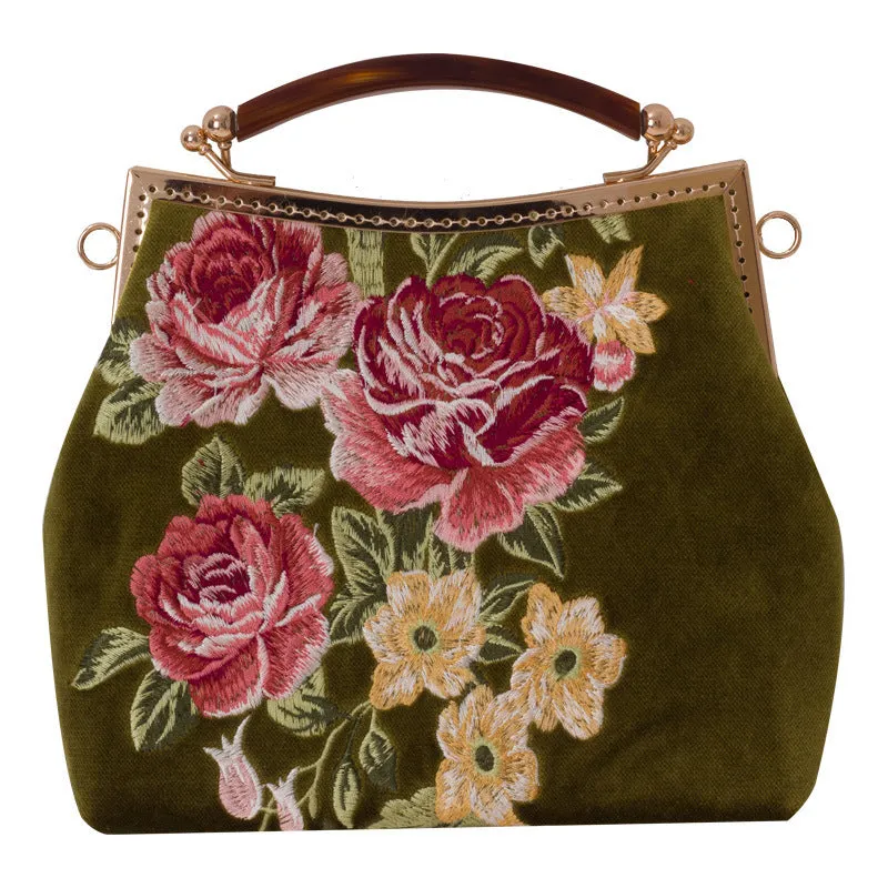 Cheongsam Elements Retro Style Rose Embroidery Fashion Shoulder Bag