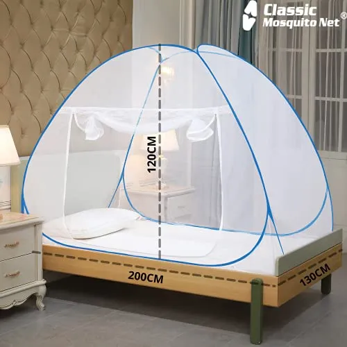 Classic Mosquito Net, Premium, Foldable for Double Bed, Strong 30GSM, PVC Coated Steel - King Size, Blue