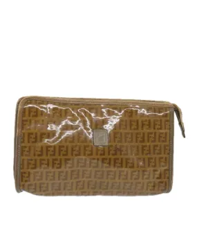 Coated Canvas Brown Clutch Bag for Women