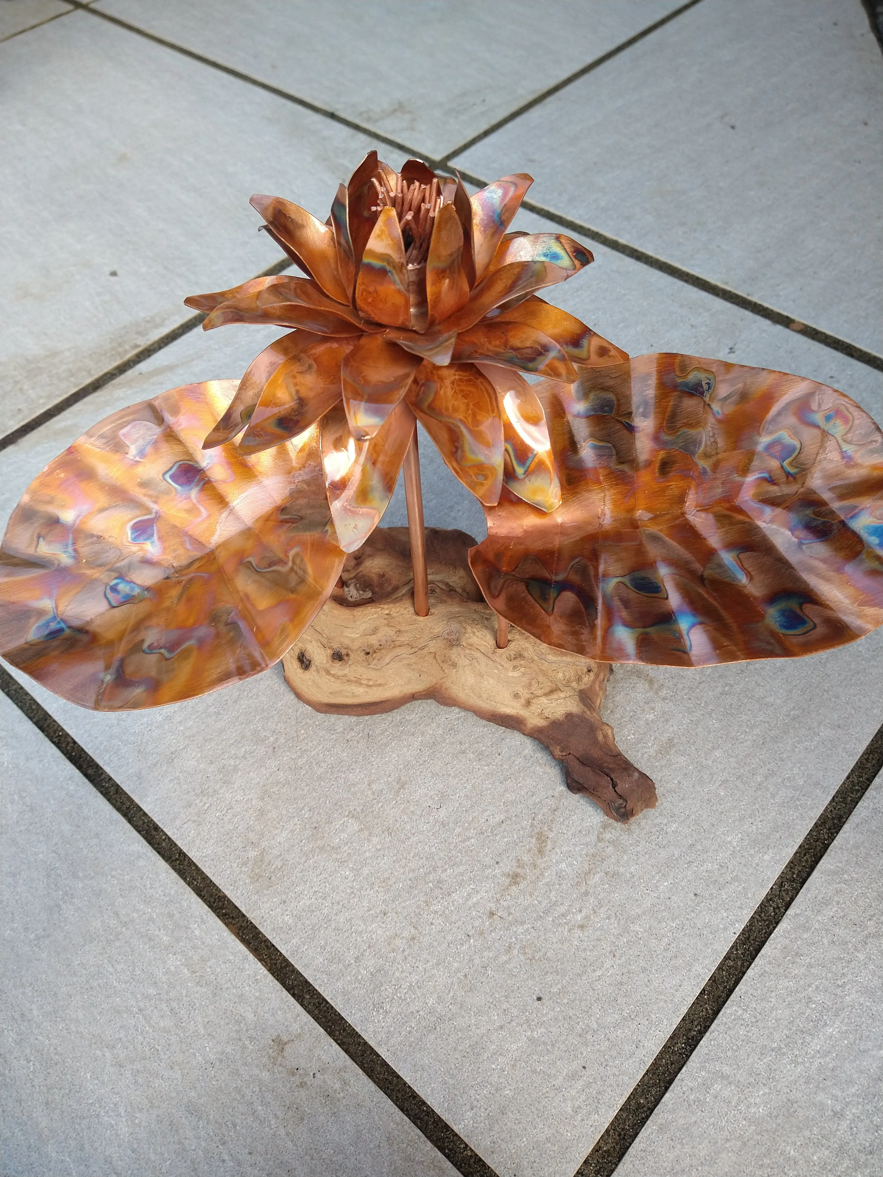 Copper lotus flower sculpture